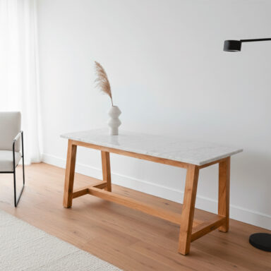 Mesa Ratona Rectangular Con Tapa De Mármol Carrara Y Patas De Madera Paraíso