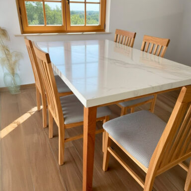 Mesa de Comedor Dekton Natura con Regrueso de 4cm, Base Trineo Madera Petiribi