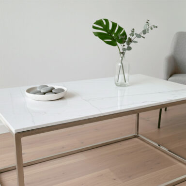 Alternative view of Mesa ratona de Neolith Mont Blanc, base cromada